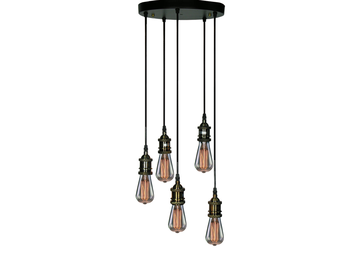 5-light Adjustable Cord Edison Lamp with Bulbs W7535