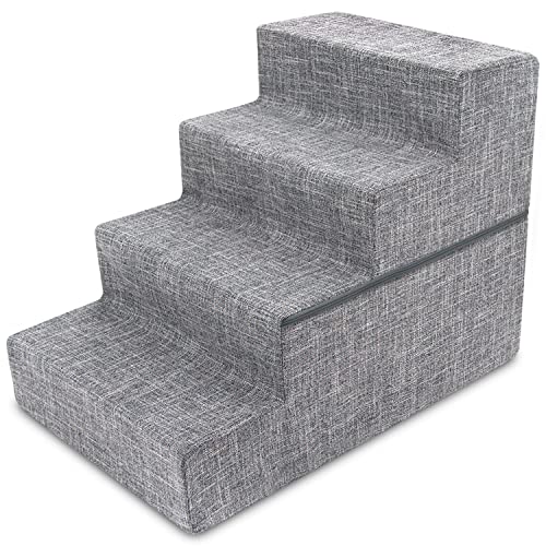 Gray Linen 4-Steps Foldable Pet Steps G732387