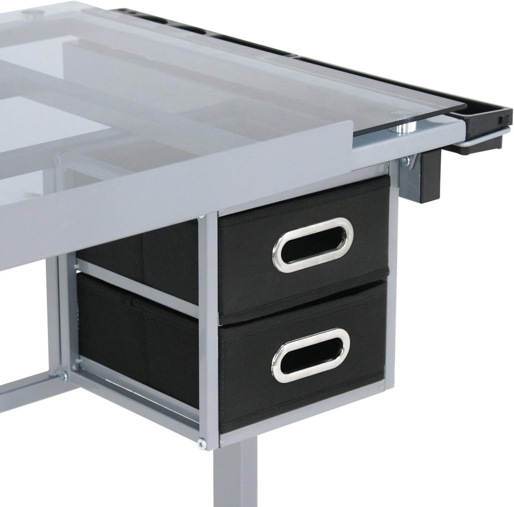 Height Adjustable Drafting Table with Storage Drawers and Wheels I901