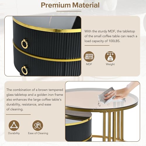 Golden Black Round Glass Coffee Table E696914