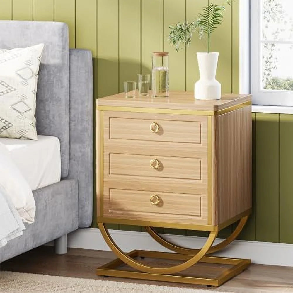 3 Drawer Walnut Wood Nightstand N696