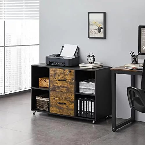 Black 2 Drawer Mobile File Cabinet with 4 Open Compartments J664545