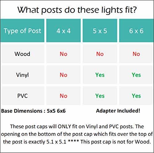 5x5 Solar Post Cap LED Light with 6 inch Post Adapter (4 Pack) D5648