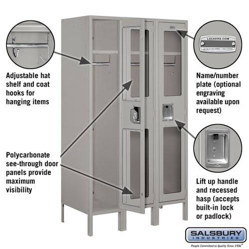 See-Through Metal Locker, Single Tier, 3 Wide, 6 Feet High, 18 Inches Deep, Tan J8535