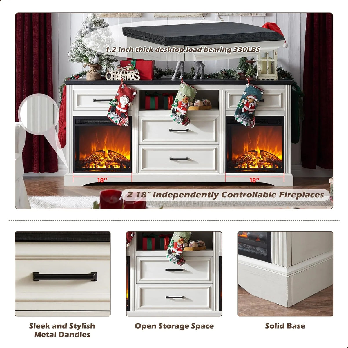 White Fireplace TV Stand with 4 Drawers S639