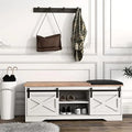 42” Rustic Solid Wood Shoe Bench with Linen Cushion K8651