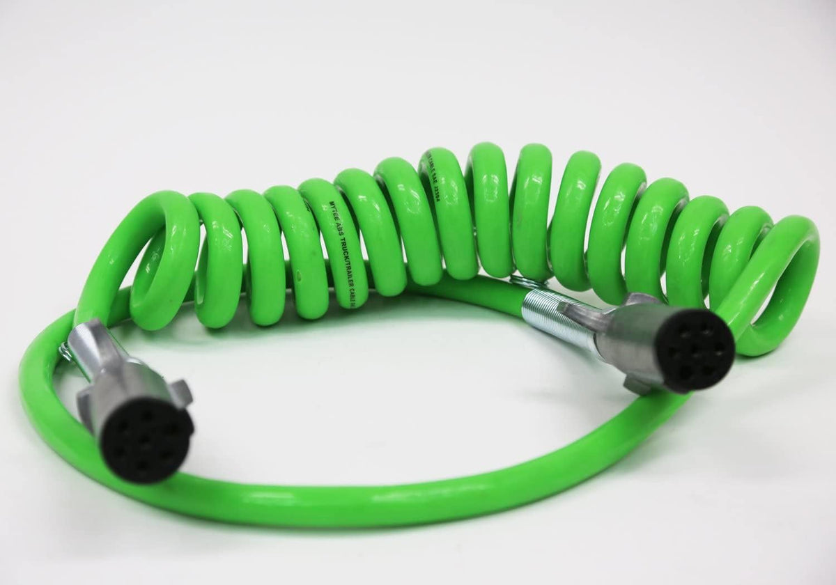 7-Way ABS Coiled Cable 15 Ft Green 48" x 12" Leads Trailer Electrical Power Cord Pack of 2 A99835