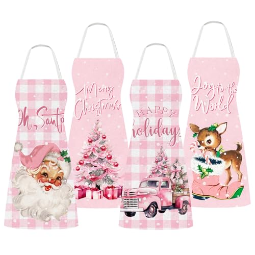 4Pcs Pink Christmas Kitchen Cooking Aprons R55779