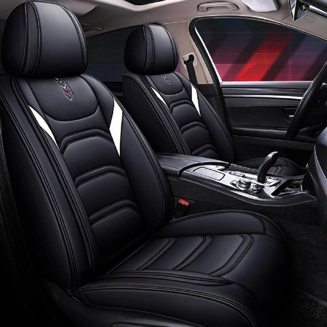 Black-red Faux Leather Universal Car Seat Covers A493
