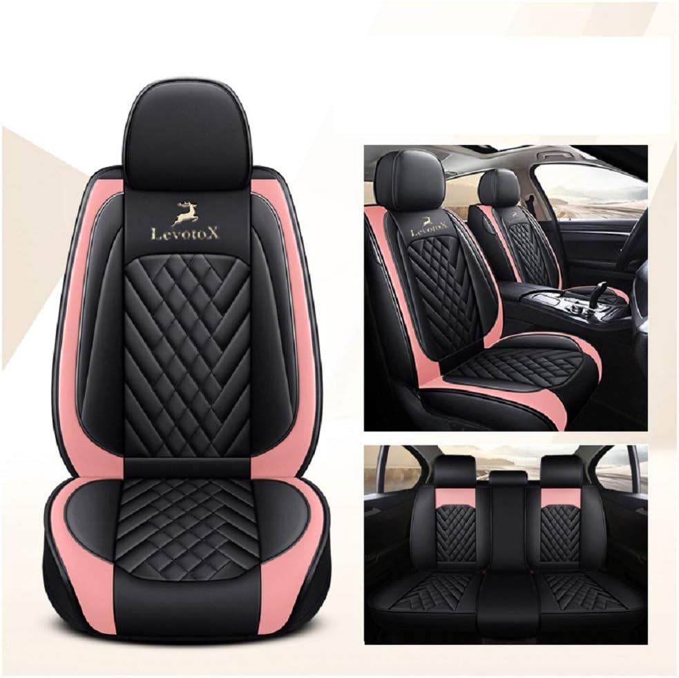 L-Black-Beige Car Seat Covers 5 Seats Full Set L572