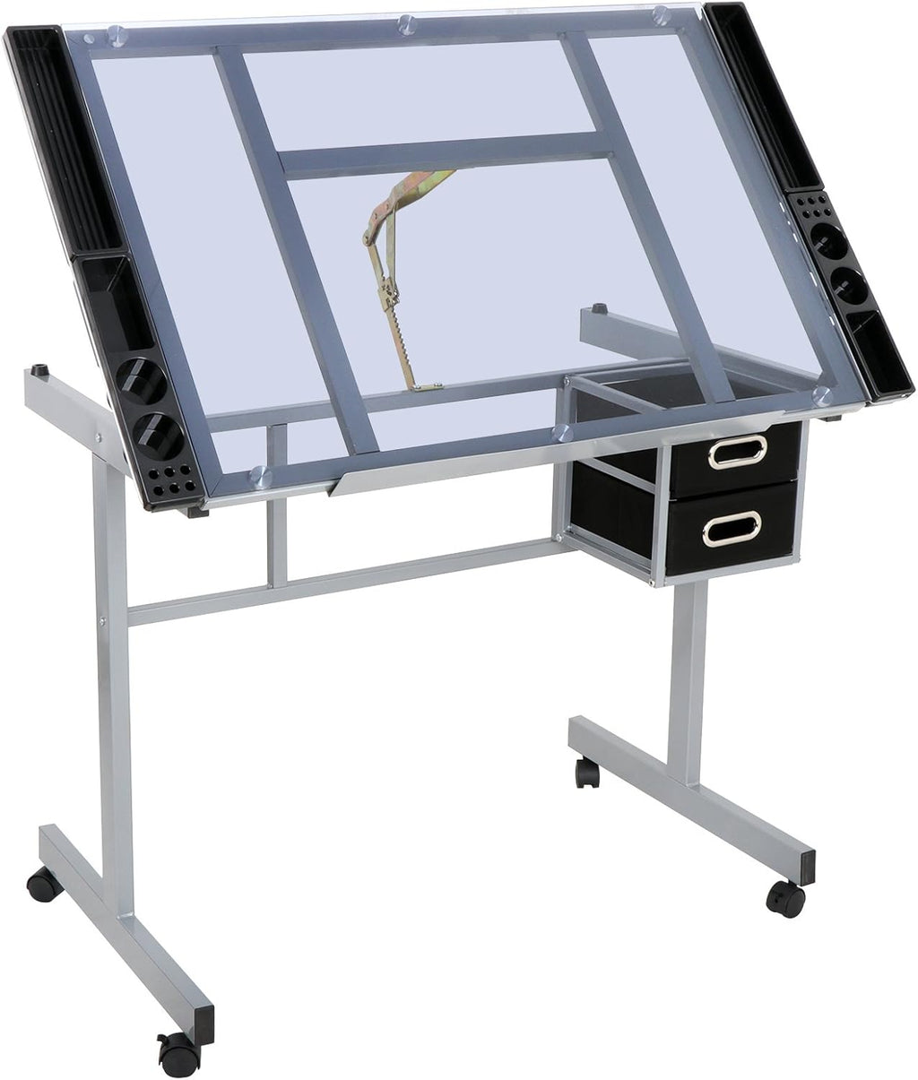 Height Adjustable Drafting Table with Storage Drawers and Wheels I901