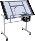 Height Adjustable Drafting Table with Storage Drawers and Wheels I901