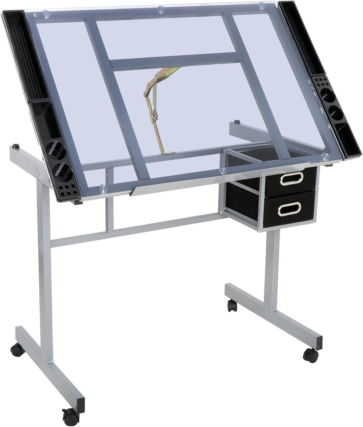 Height Adjustable Drafting Table with Storage Drawers and Wheels I901