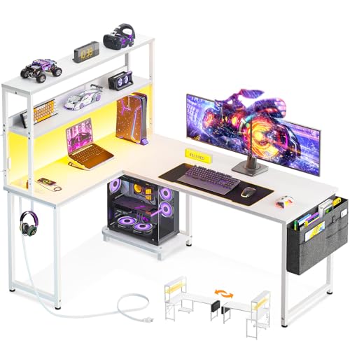 53 Inch L Shaped Desk with LED Lighting and Power Outlets F1772