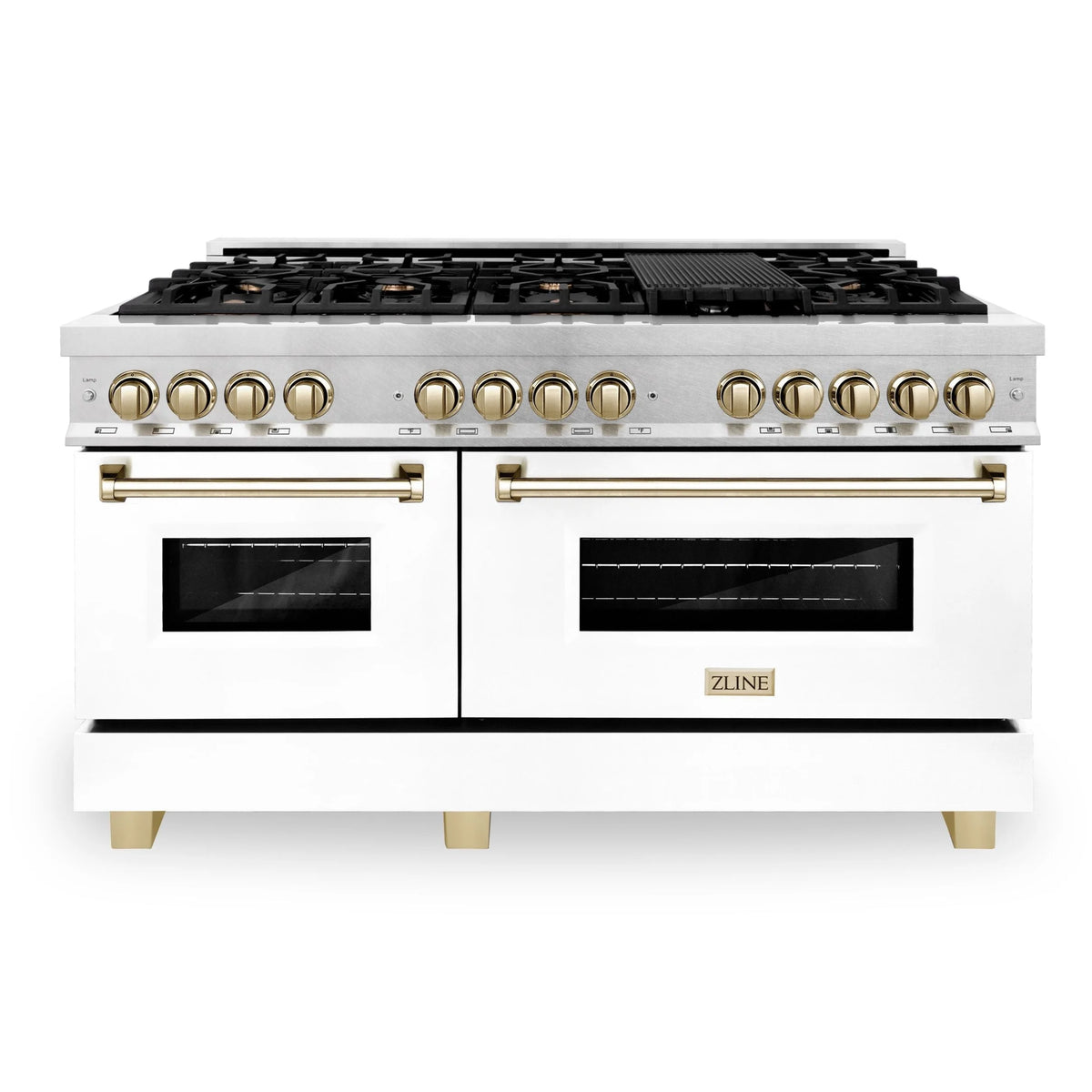 60 Inch Dual Fuel Range with White Matte Door and Gold Accents H67222