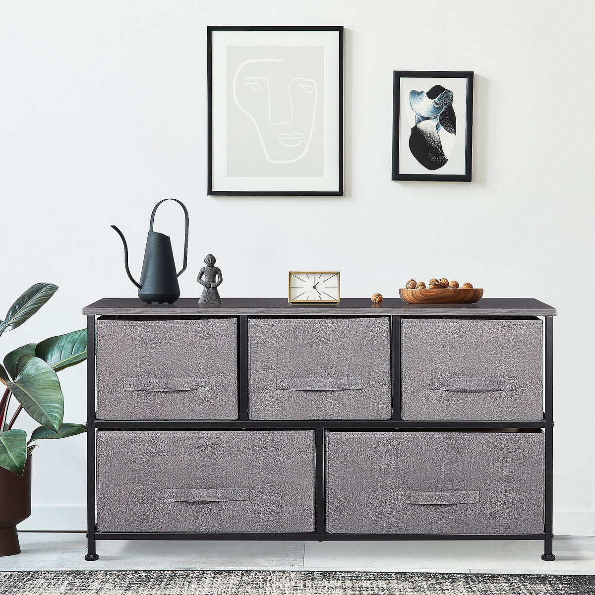 5 Drawers MDF Graphite Gray Dresser H5987