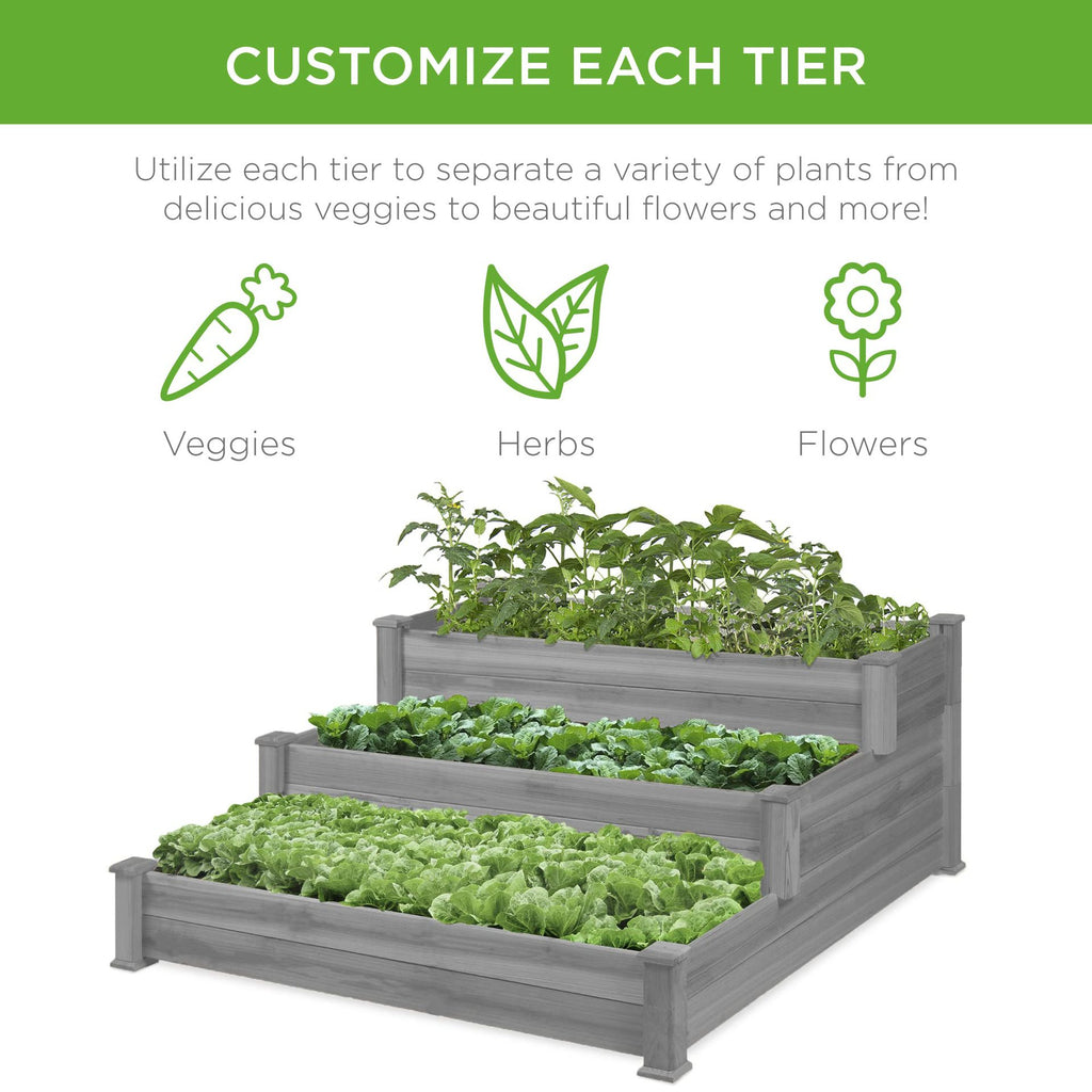 3-Tier Raised Fir Wood Garden Bed Planter T9503