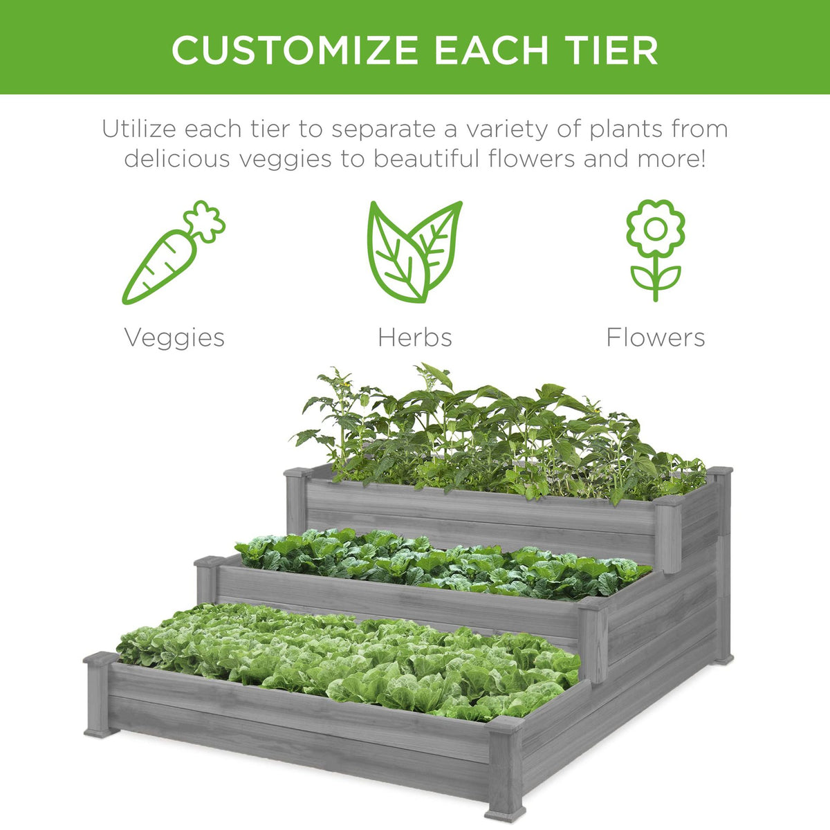 3-Tier Raised Fir Wood Garden Bed Planter T9503
