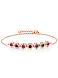 18K Rose Gold Plated Silver Red Created Ruby and Black Onyx Tennis Bracelet E85507