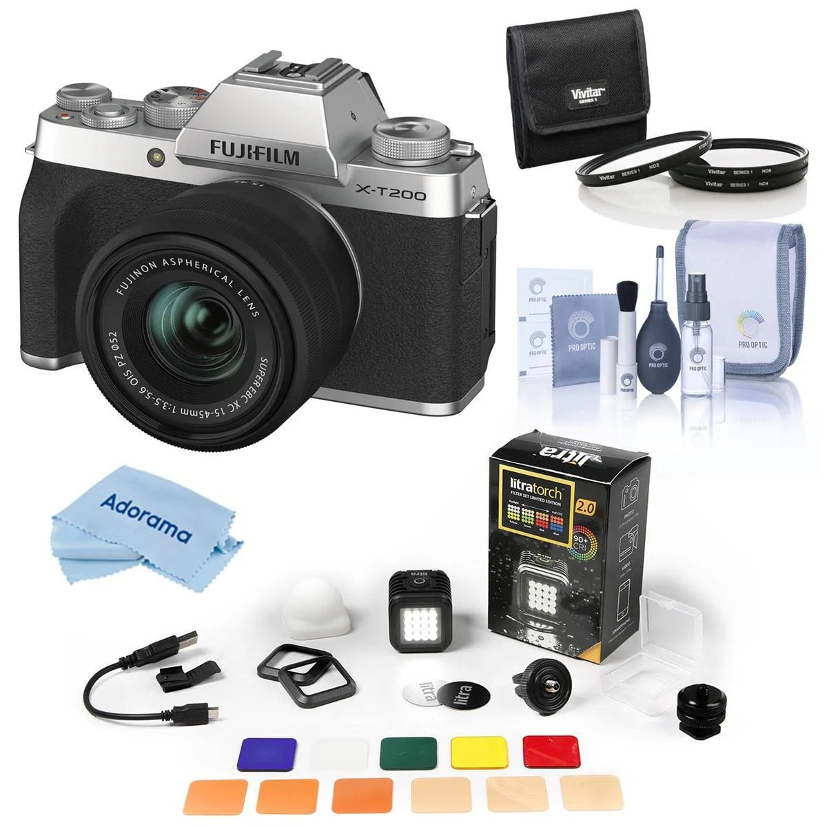 Silver X-T200 Camera with 15-45mm Lens and Filter Set I587
