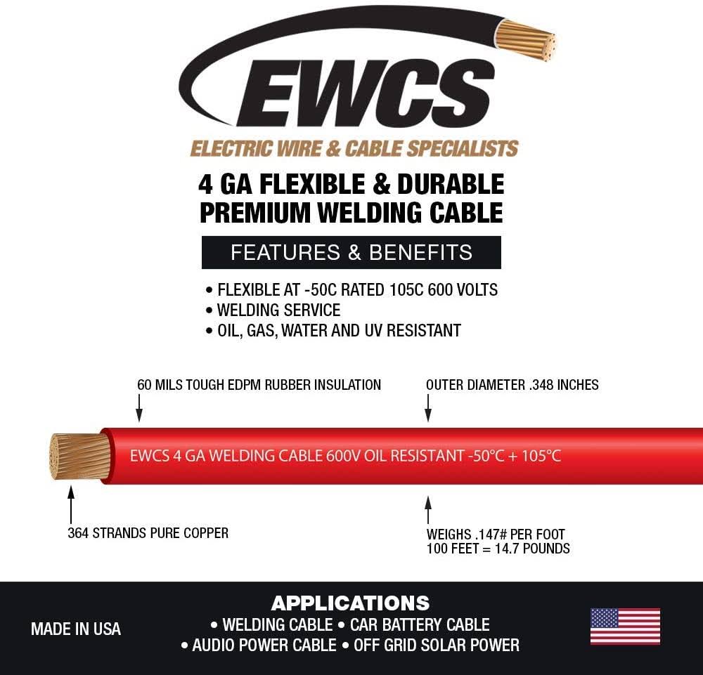 4 Gauge Red Welding Cable 20 Feet X63283