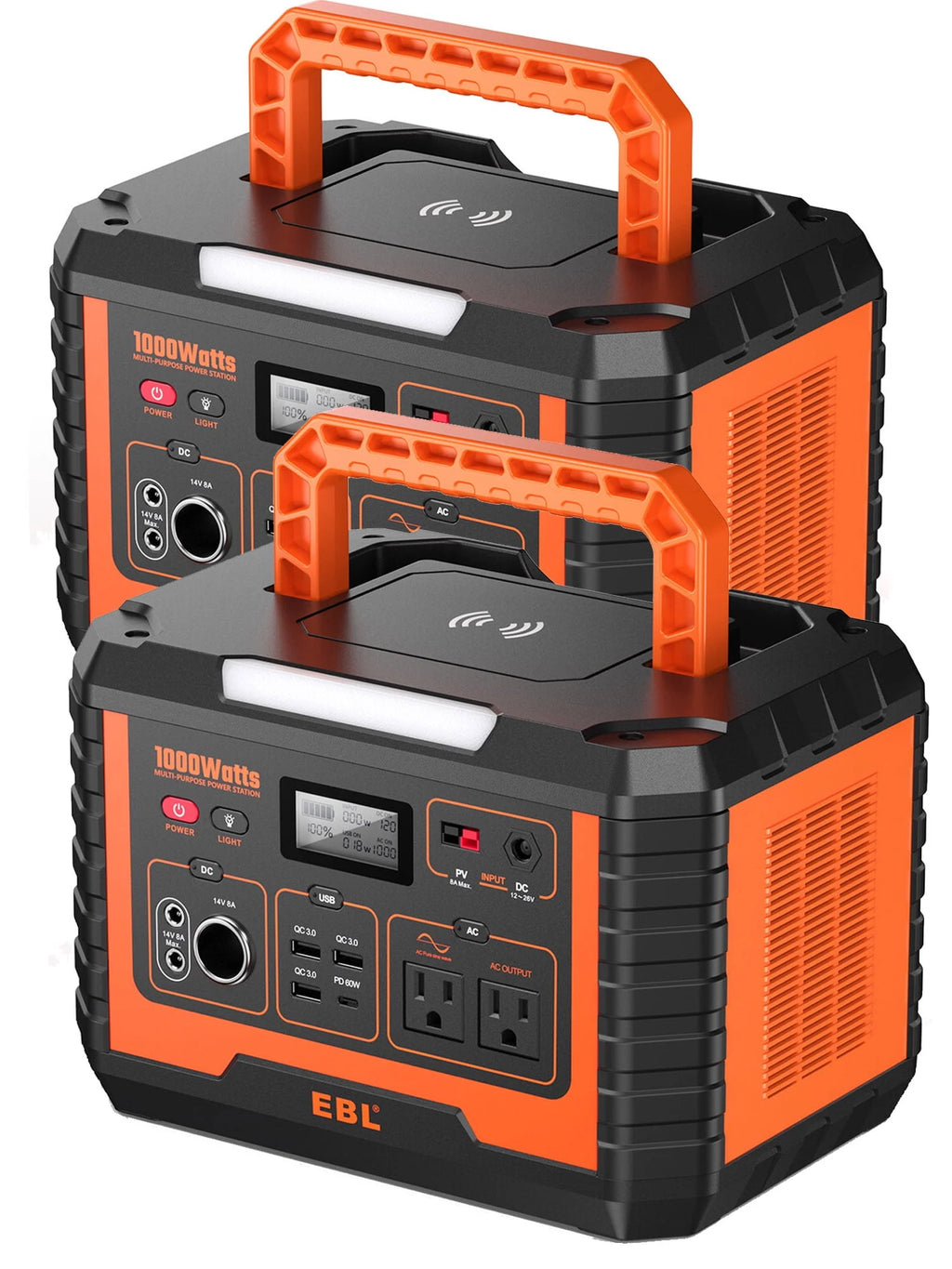 2Packs Portable Power Station 1000W Solar Generator 270000mAh Waterproof N9710