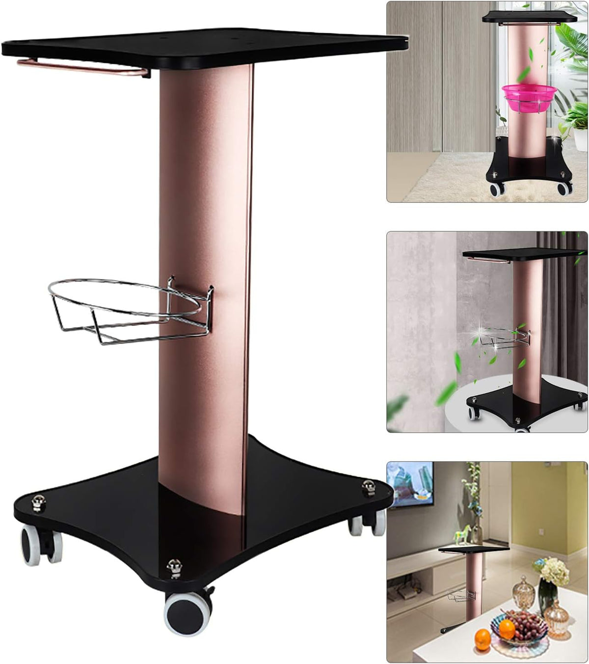 Black Aluminum Alloy Rolling Salon Cart with Stainless Steel Mesh Disk N8718