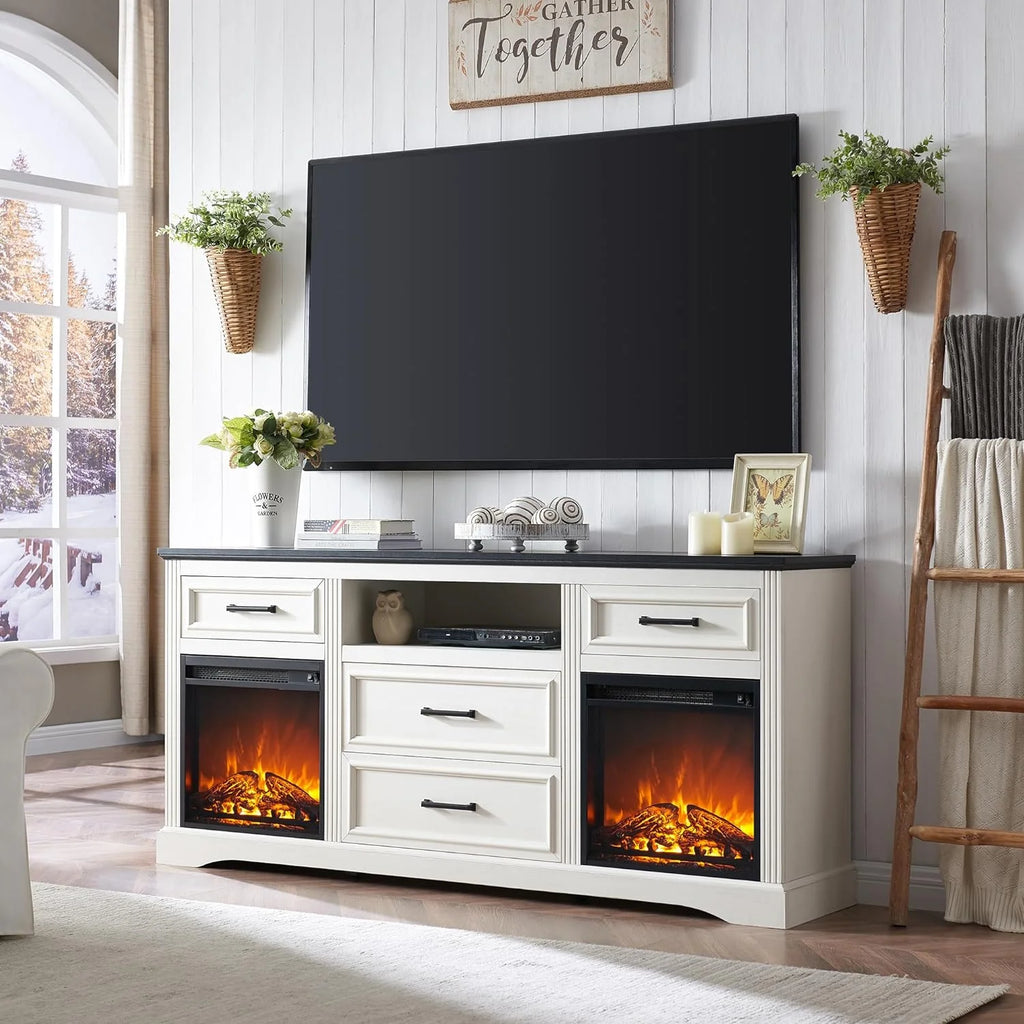 White Fireplace TV Stand with 4 Drawers S639