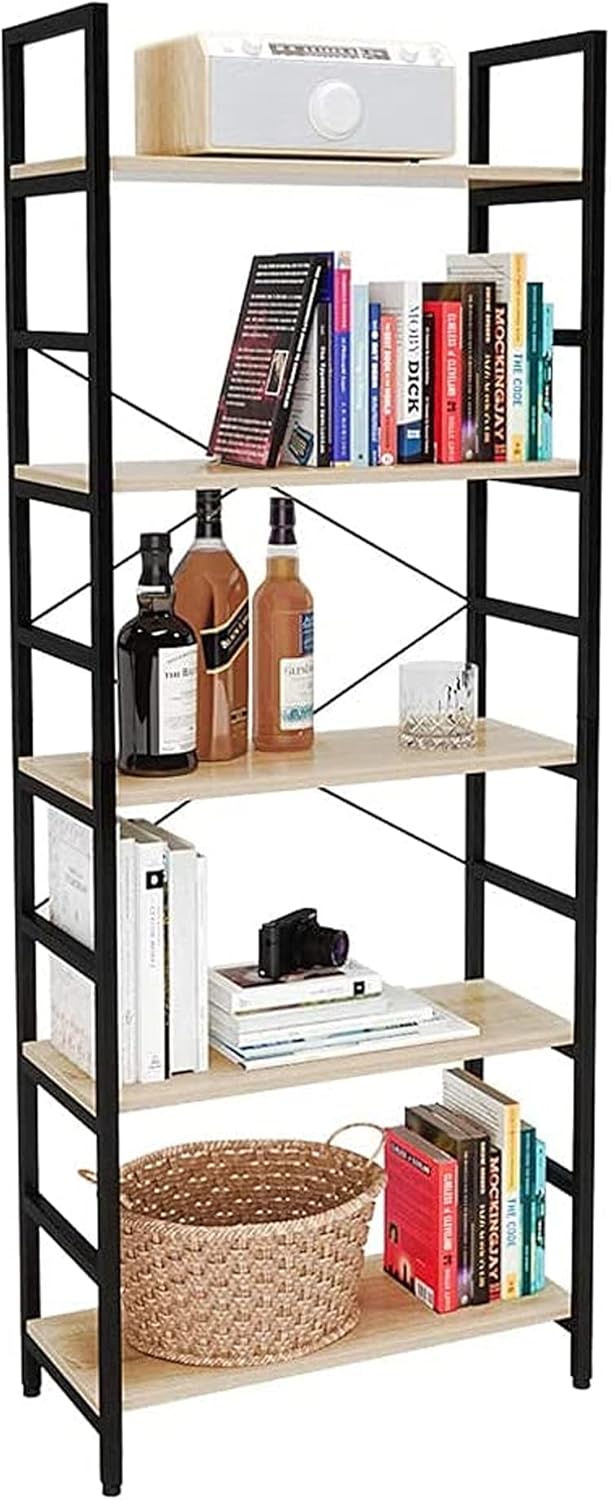5 Tier Grey Wood Bookcase with Adjustable Shelves F510