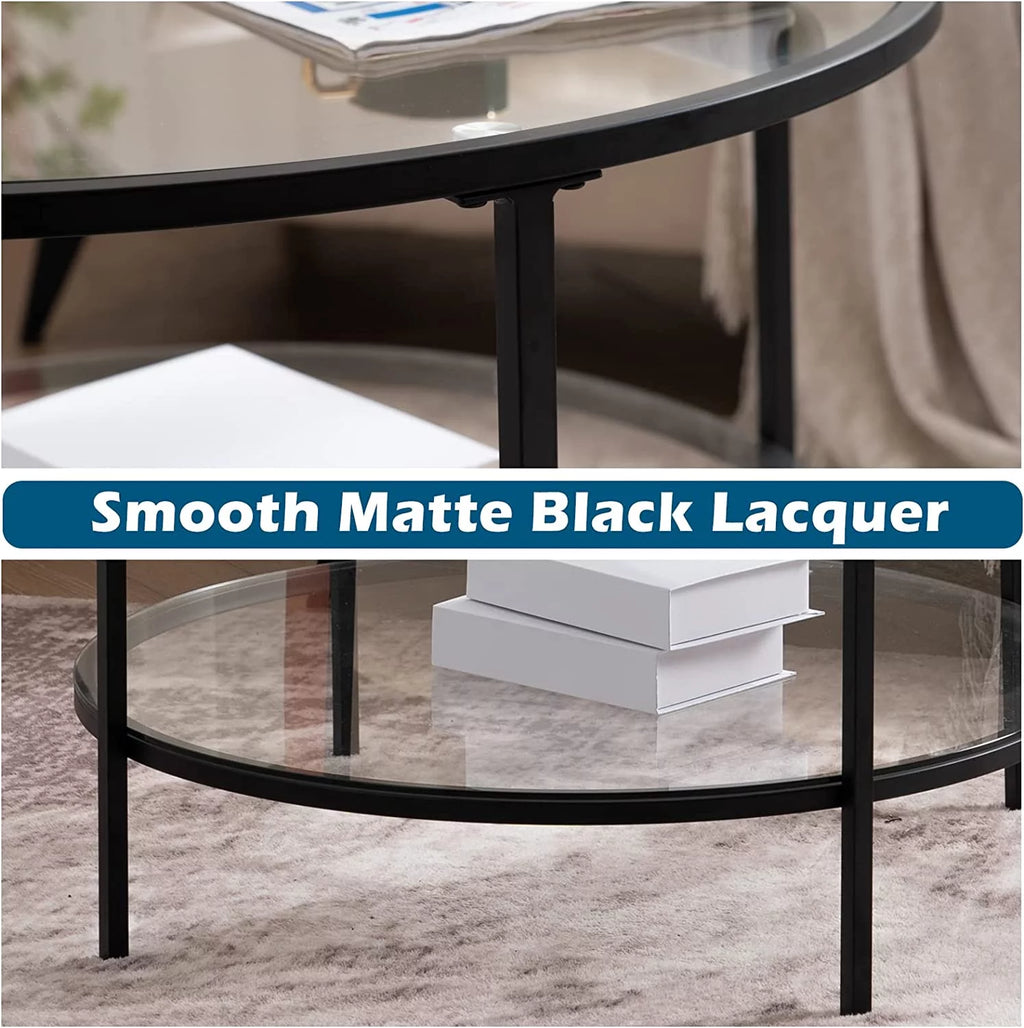 30" Round 2-Tier Glass Coffee Table with Storage D823165