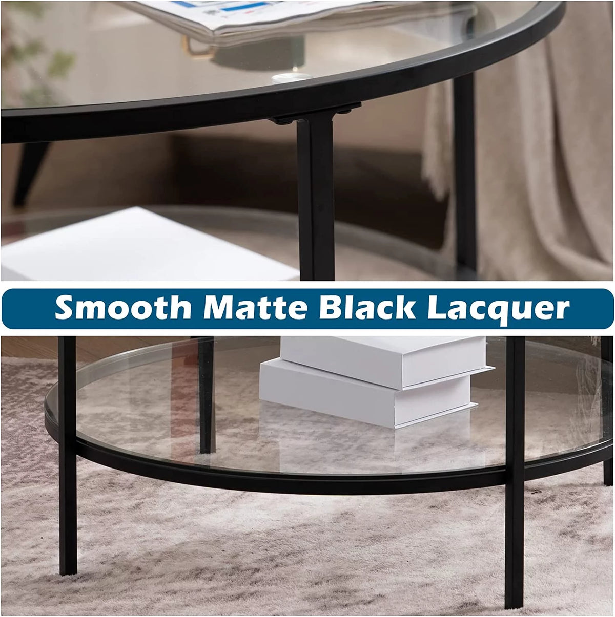 30" Round 2-Tier Glass Coffee Table with Storage D823165