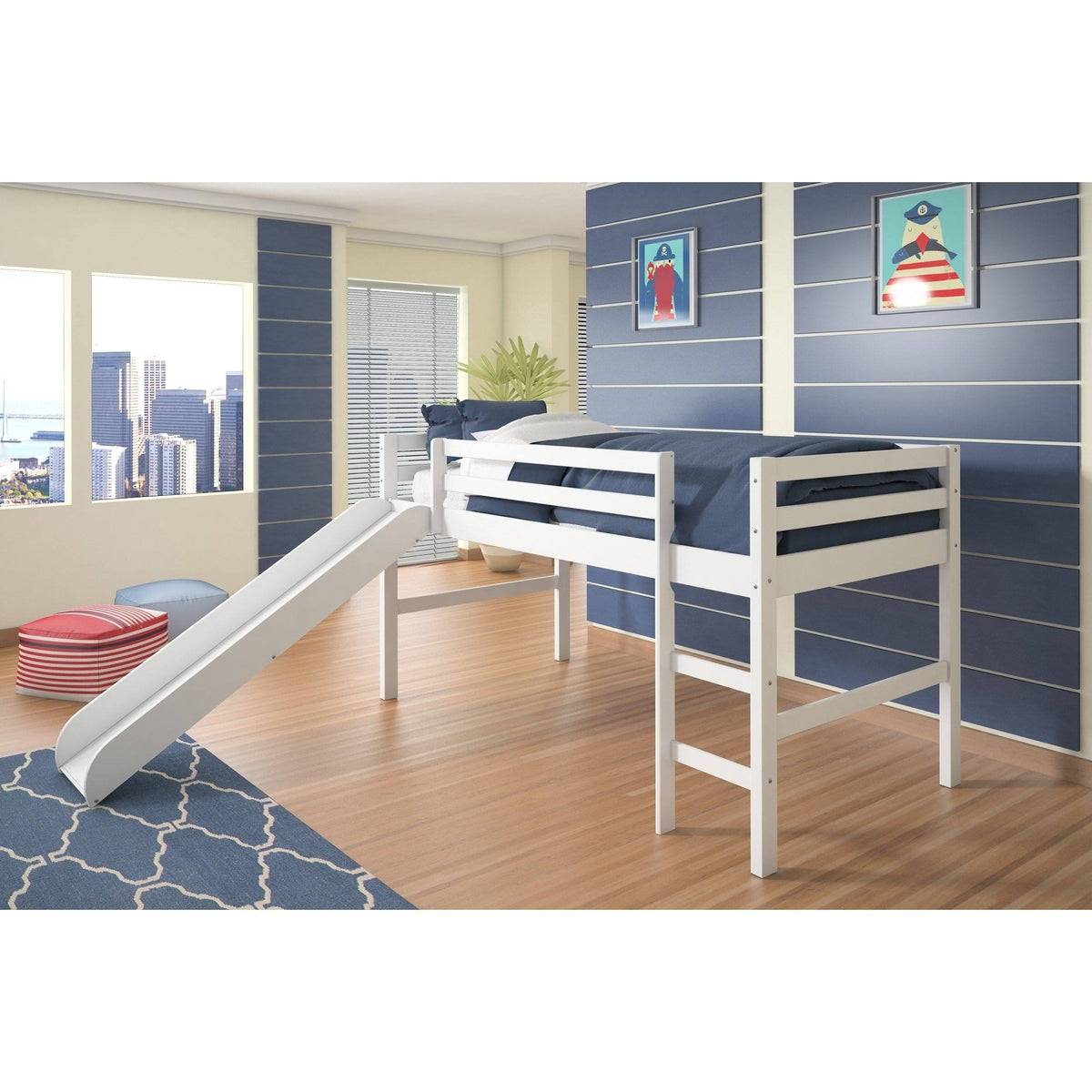 Light Espresso Kids Twin Loft Tent Bed with Slide G5510