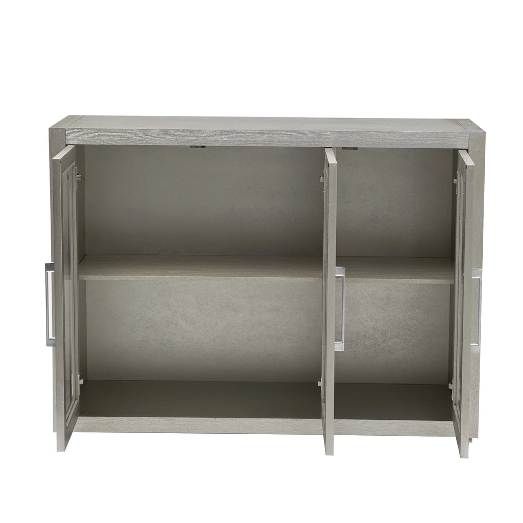 Wood Storage Cabinet with Three Tempered Glass Doors and Adjustable Shelf F628