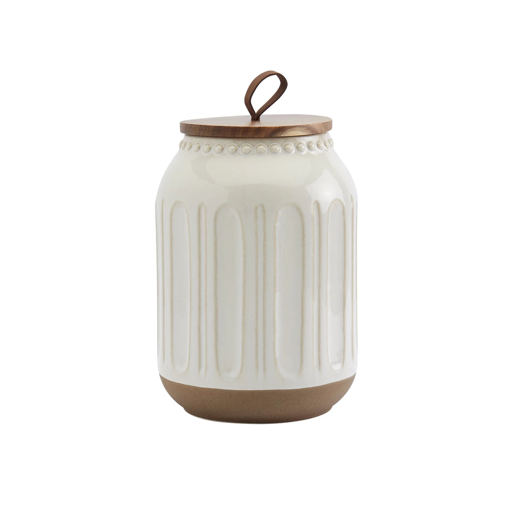 3 Piece White Stoneware Canister Set with Wood Lids B9524