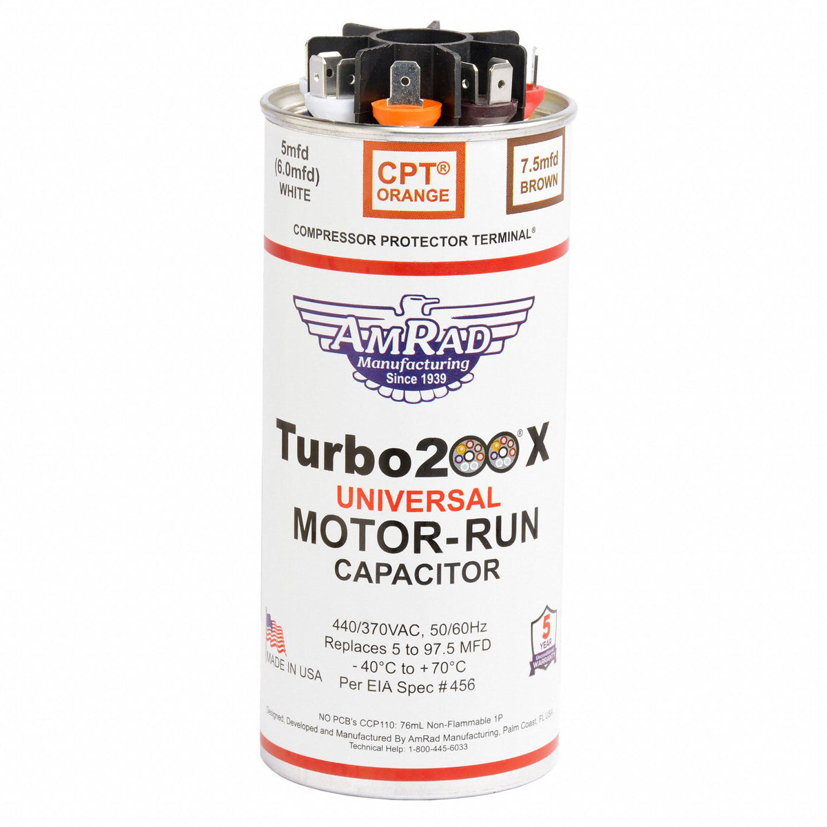 200X Motor Run Capacitor, 5-97.5 Mfd, 370/440V V709