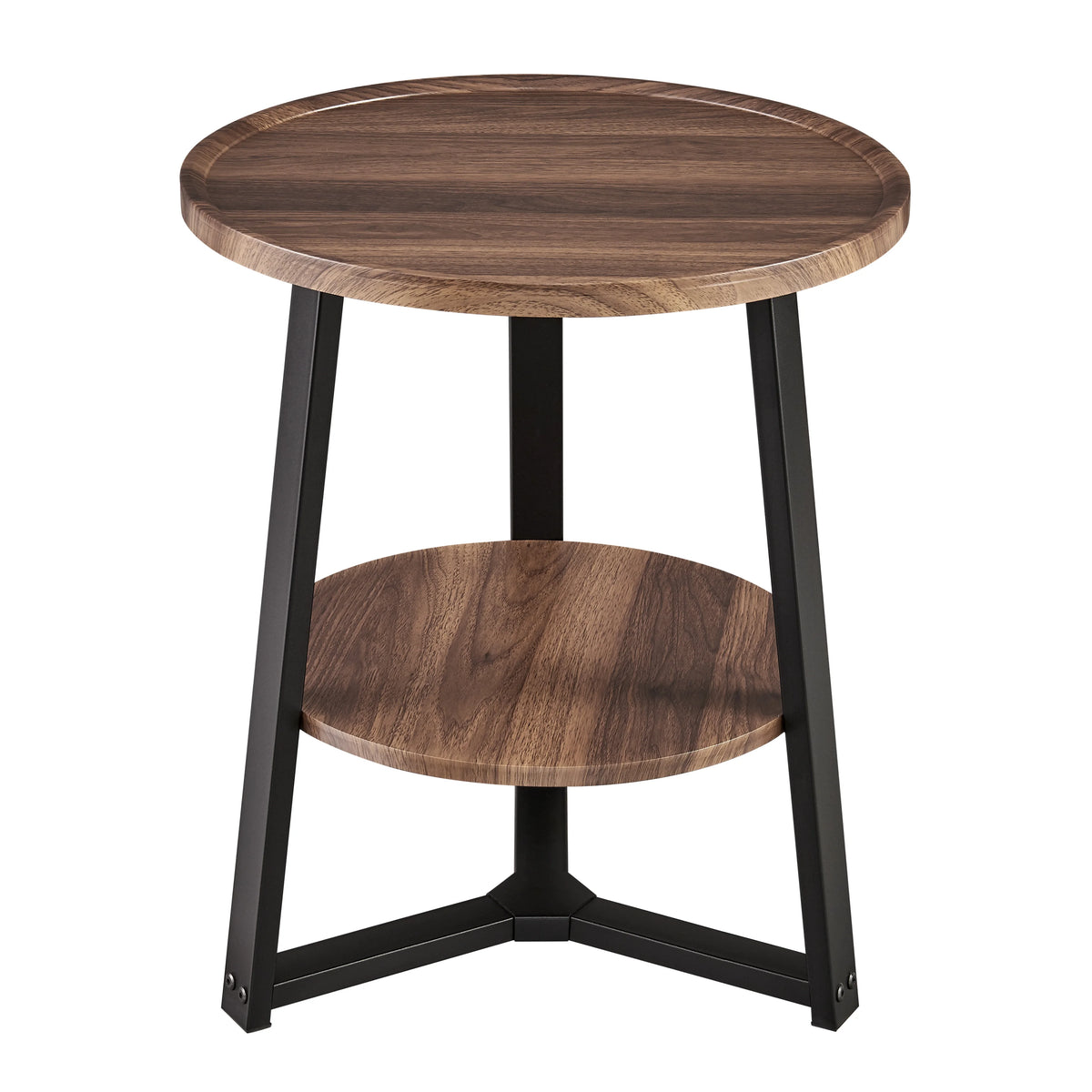 Round 2-Tier Side Accent Table with Raised Lip Edge and Crossed Metal Legs M306917