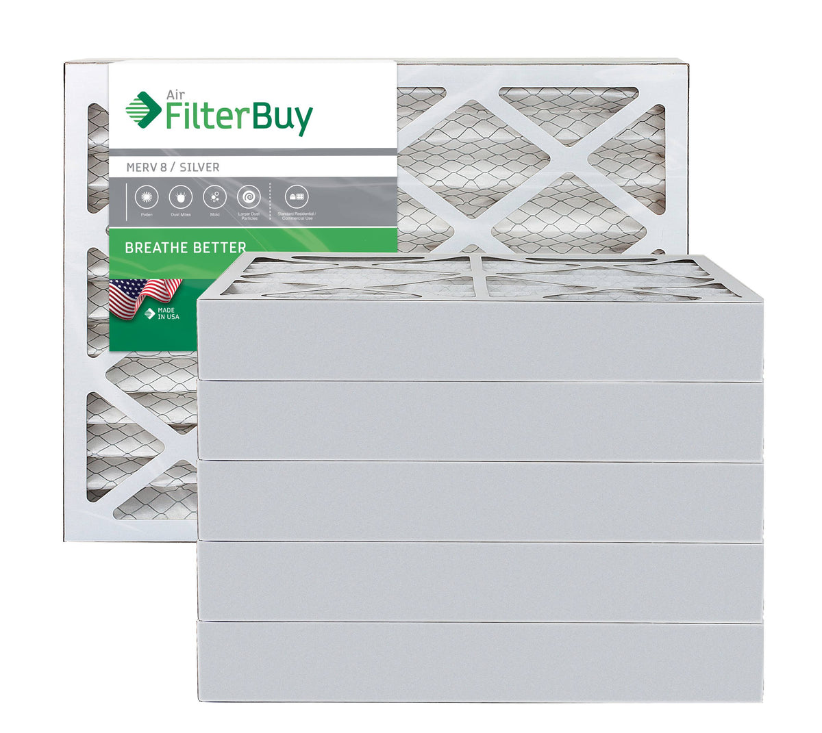 Silver MERV 8 8x16x4 Pleated AC Furnace Air Filter, Pack of 6 N929