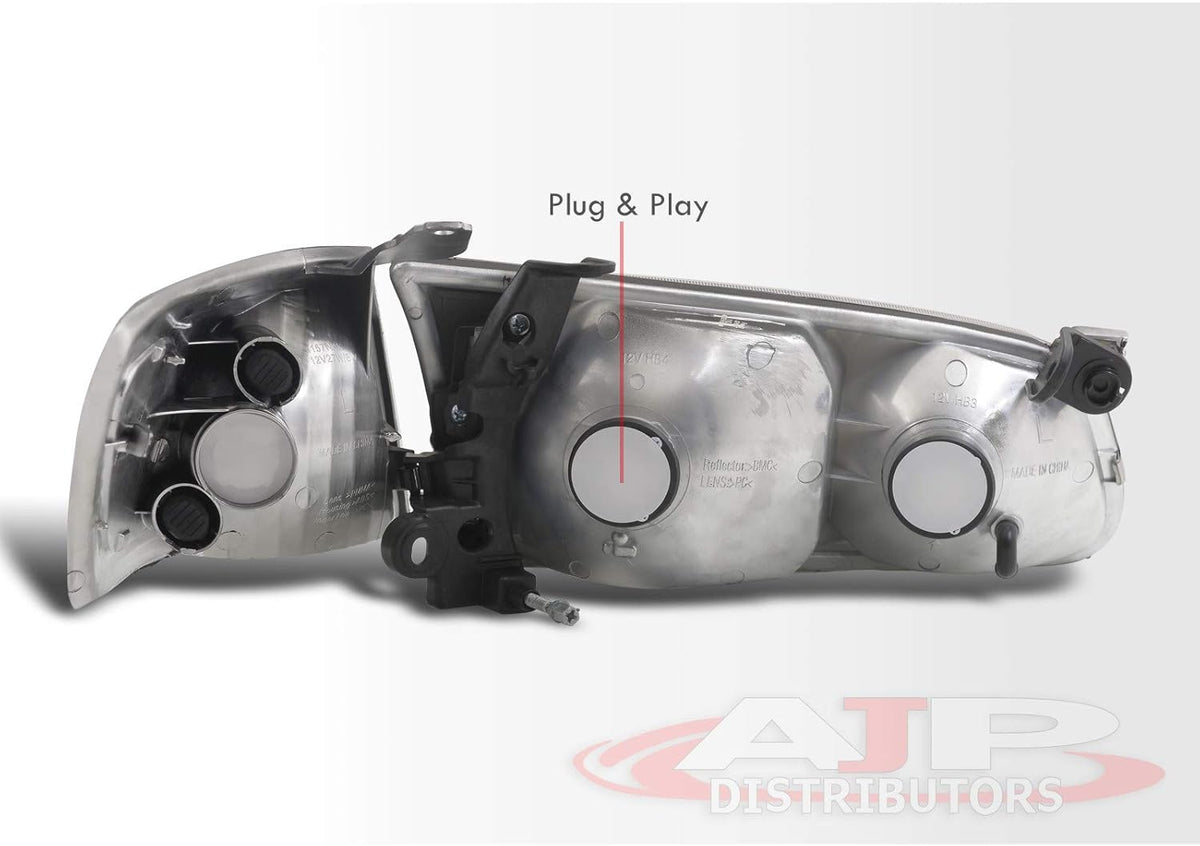 Chrome Housing Clear Lens Headlights Assembly Left Right Pair Bumper Corner Lights Lamps Set H730211