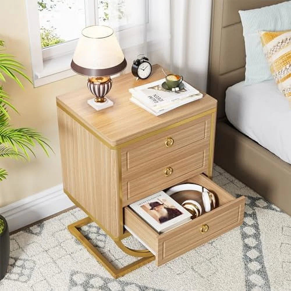 3 Drawer Walnut Wood Nightstand N696