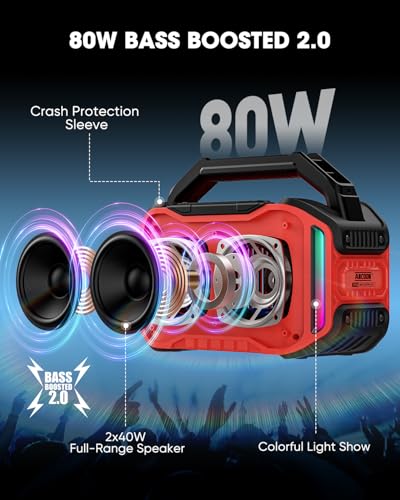 Bluetooth Wireless Speaker with Bass, 20H Playtime, IPX6 Waterproof (Black) Y232613