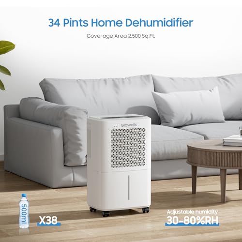 34 Pints Portable Dehumidifier with Drain Hose T4391