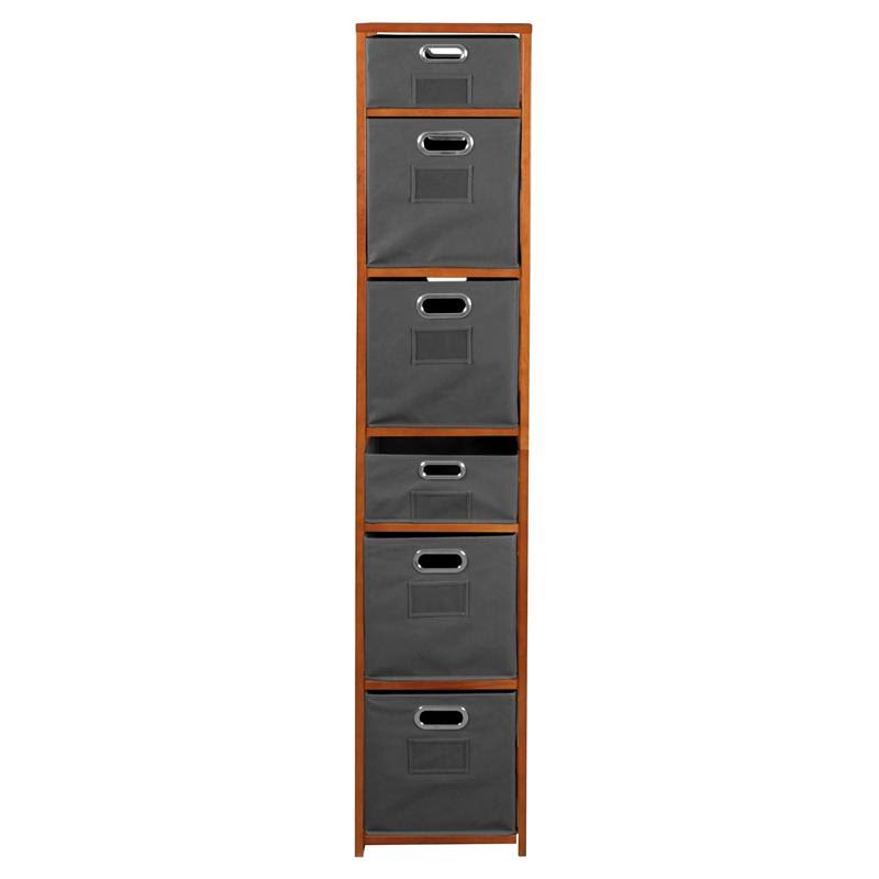 Cherry Grey Square Folding Bookcase with Fabric Bins F8820
