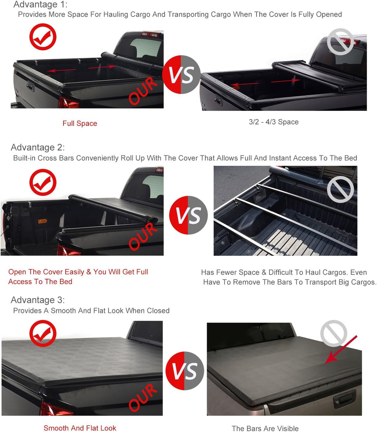 Soft Roll Up Tonneau Cover for Pickup 6.5ft Bed G3911