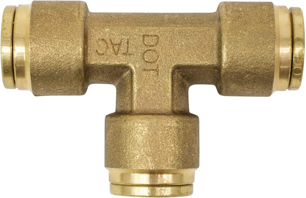 Brass Push to Connect Union Tee Air Brake Tube Fitting, 1/2" Tube OD, 5 Pack D409392