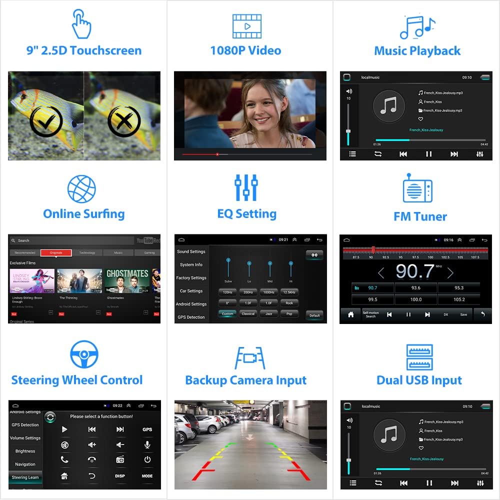 9 Inch Touchscreen Car Stereo with Backup Camera H722