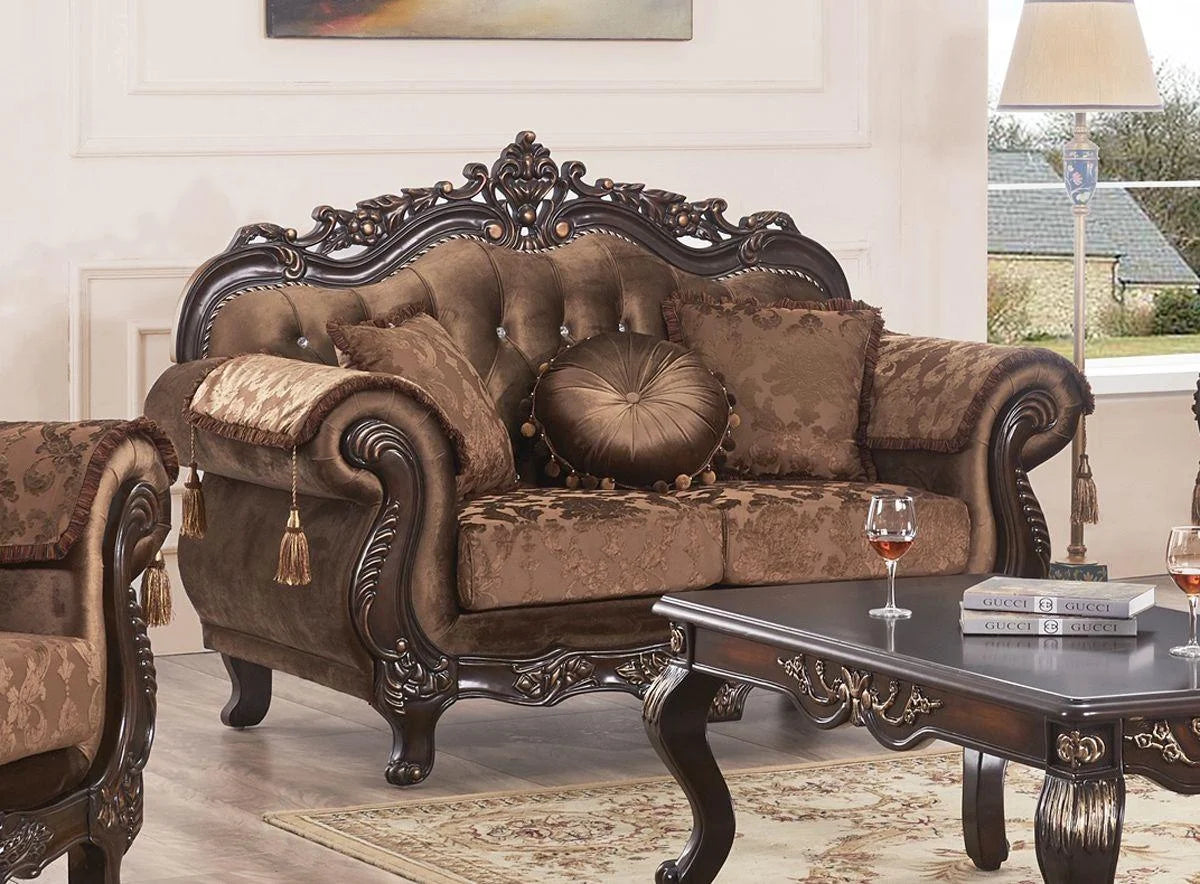 Carved Wood Sofa Set 2Pcs V3744