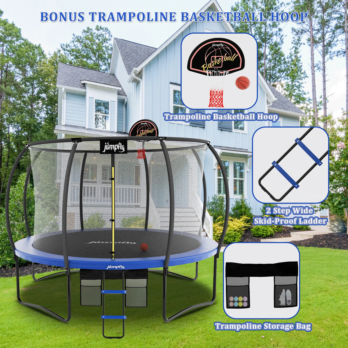 10FT Trampoline with Basketball Hoop, Enclosure And Ladder B5058