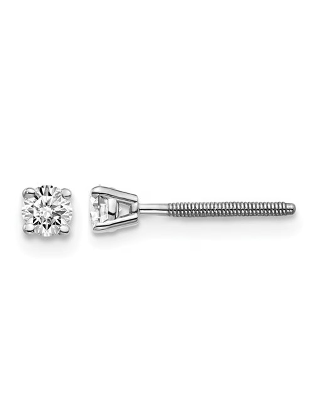 14K White Gold Diamond Solitaire Stud Earrings with Screwbacks P37324