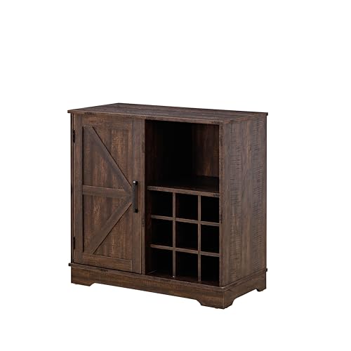 Gray Wash Farmhouse Coffee Bar Cabinet with Wine Rack and Drawer E475