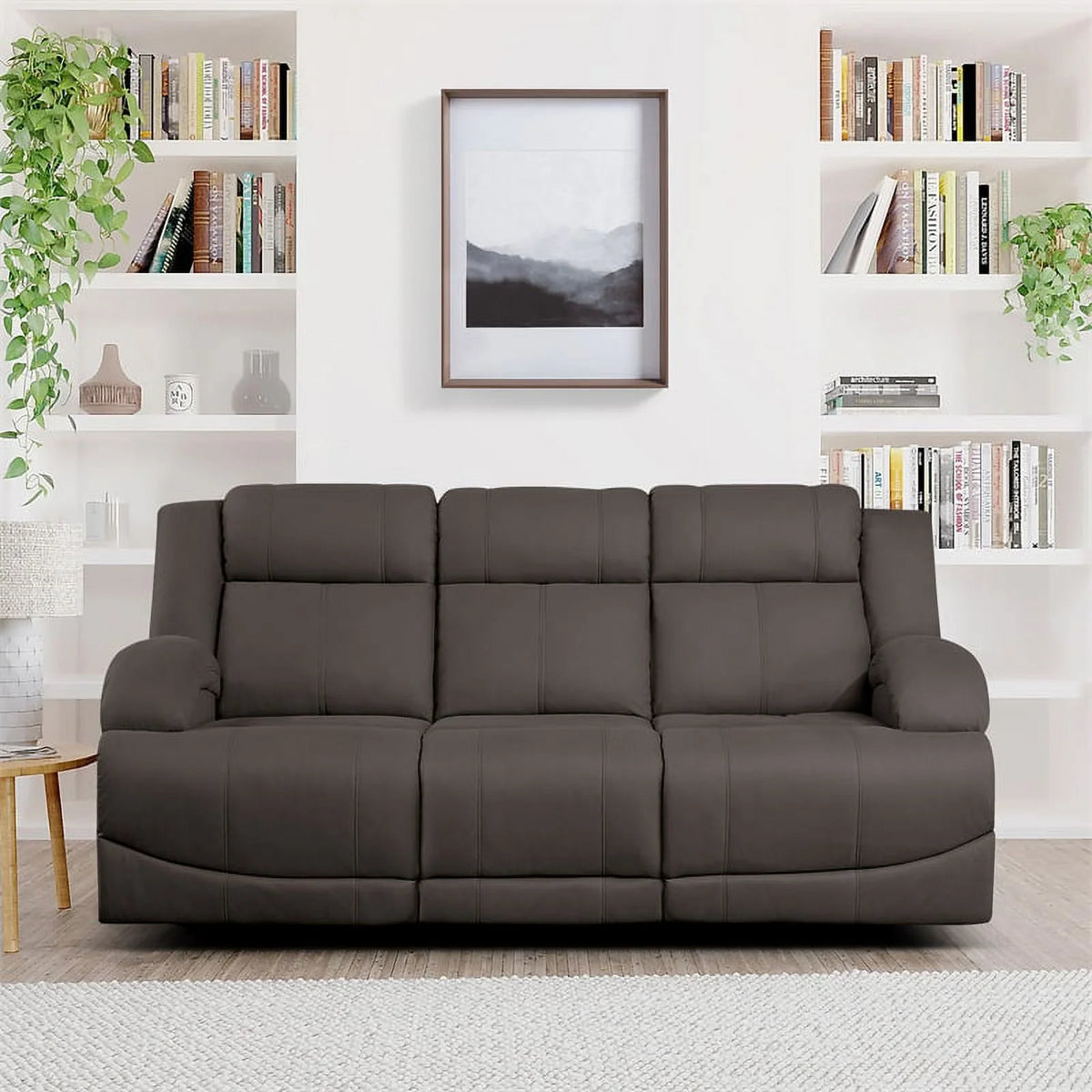 Chocolate Wood & Fabric Double Reclining Sofa A640755